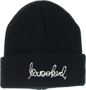 KROOKED SKATEBOARDS SIGNATURE EMBLEM CUFF BEANIE BLACK