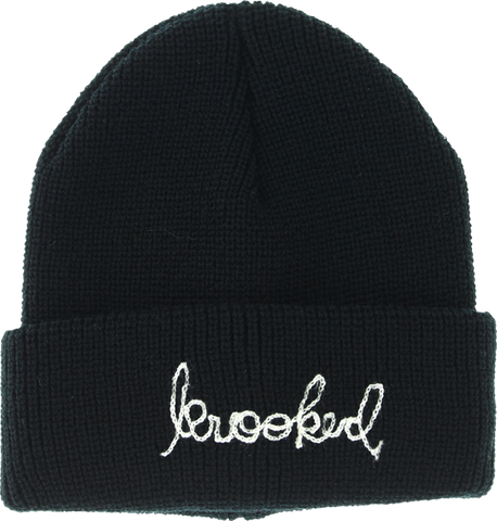 KROOKED SKATEBOARDS SIGNATURE EMBLEM CUFF BEANIE BLACK