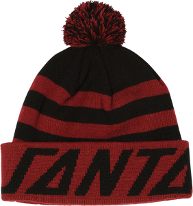 SC STRIP PUFF POM BEANIE BLK/CARDINAL RED