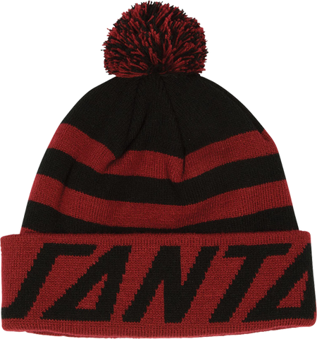 SC STRIP PUFF POM BEANIE BLK/CARDINAL RED