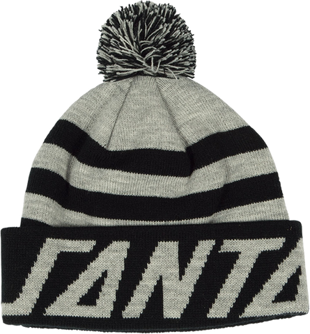 SC STRIP PUFF POM BEANIE GREY/BLK