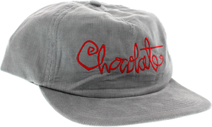 CHOC SCRIPT CORD HAT ADJ-GREY W/RED