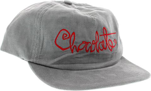 CHOC SCRIPT CORD HAT ADJ-GREY W/RED