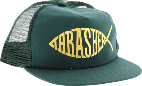 THRASHER FISH MESH HAT ADJ-GRN/GOLD